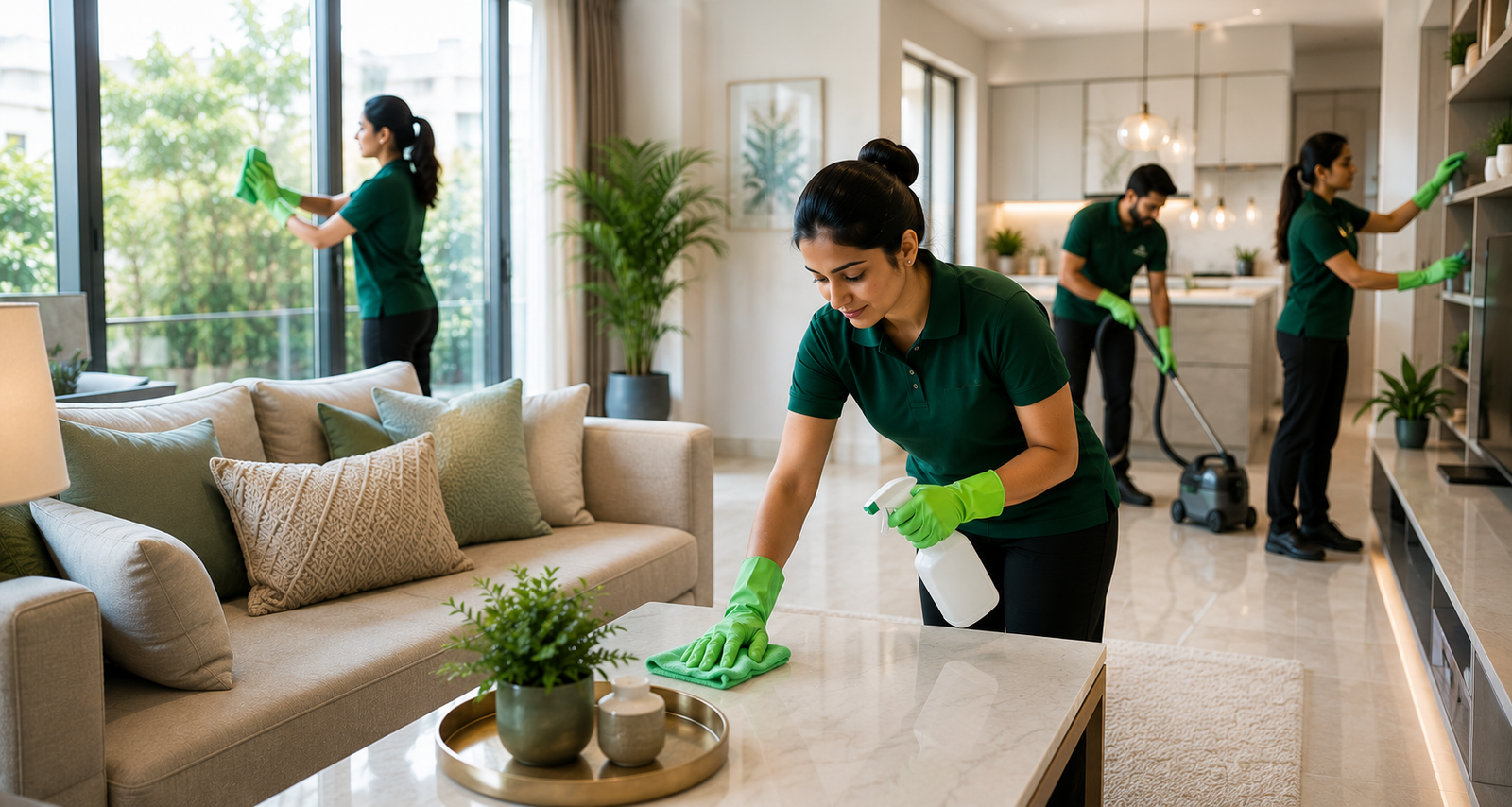 Professional cleaning team at work